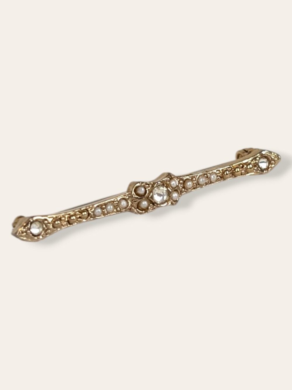 (2/$20) V. Rhinestone & Faux Pearl Bar Brooch